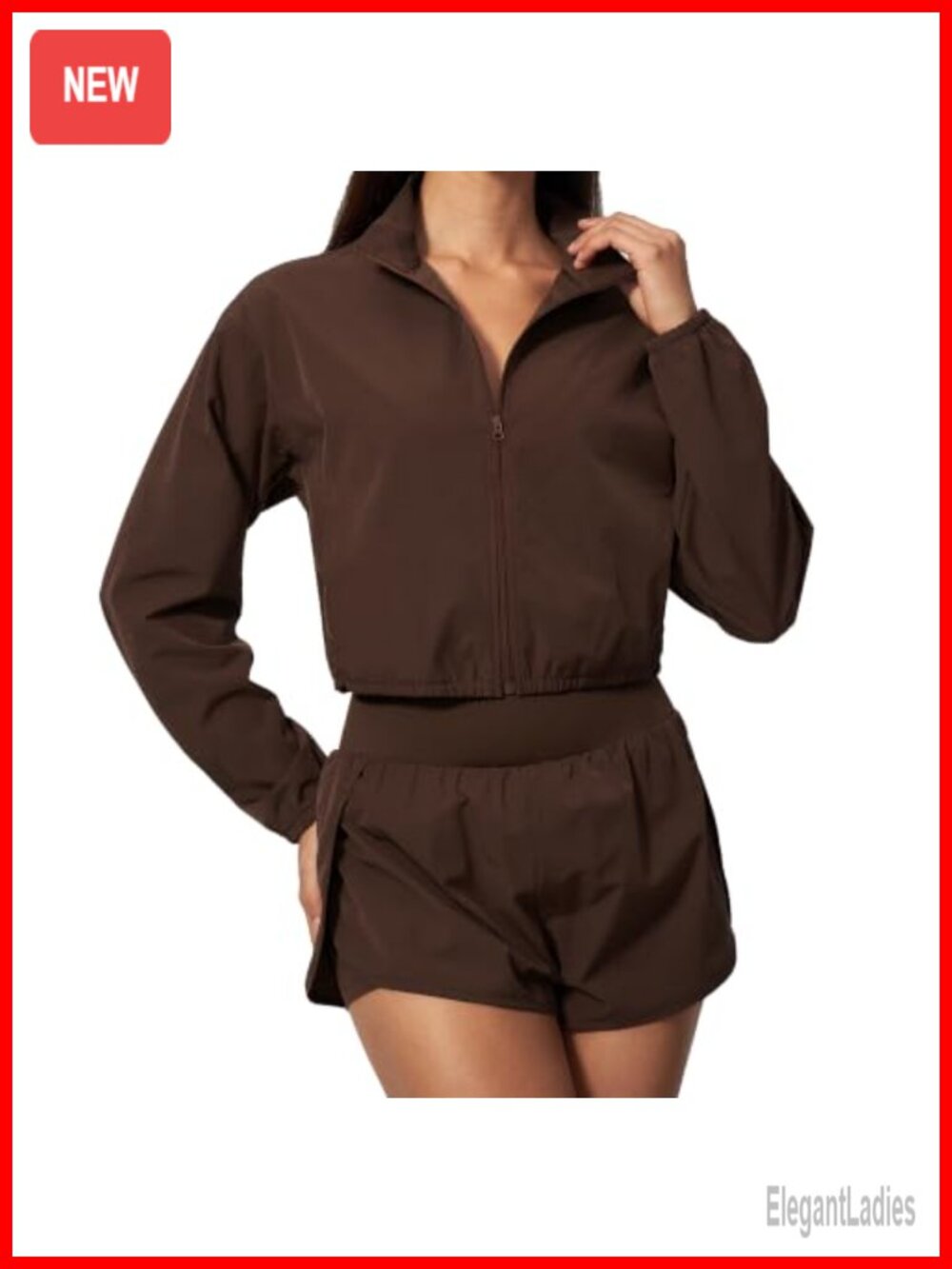 2 Piece Workout Set Cropped Zip Jacket & Athletic Shorts